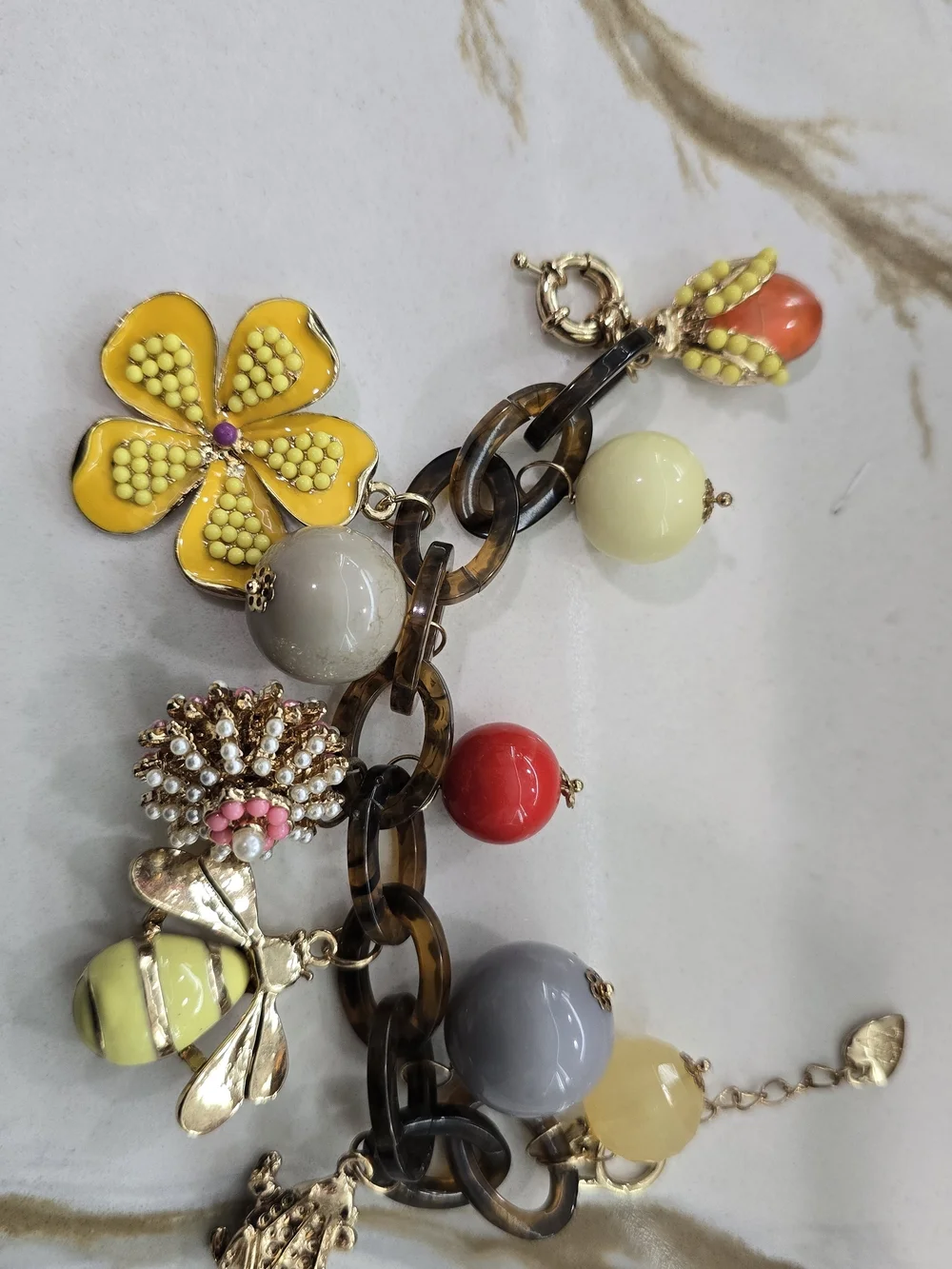 Betsey Johnson Yellow Floral & Multicolor Charm Bracelet
